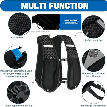 Running Hydration Vest for Women and Men, Water-Resistant, Breathable, Backpack for Runs, Hiking, Cycling, Trails, Marathons