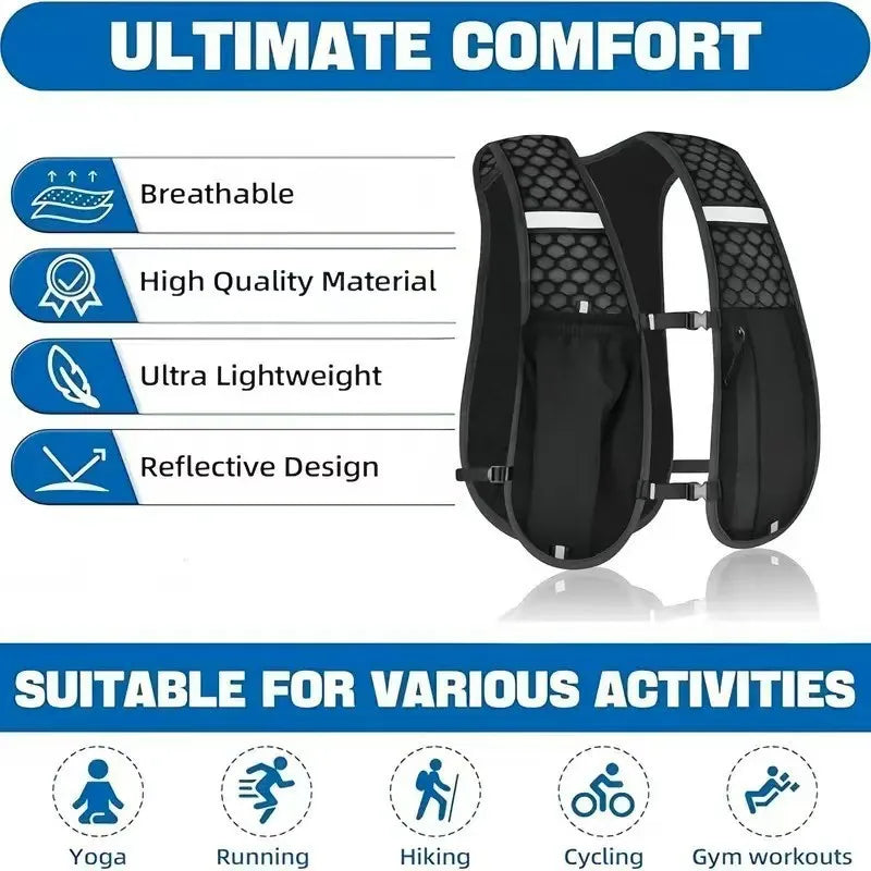Running Hydration Vest for Women and Men, Water-Resistant, Breathable, Backpack for Runs, Hiking, Cycling, Trails, Marathons