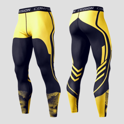 Pantalon Compression Homme Sport Noir / Jaune / S